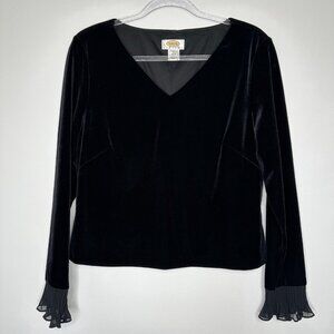 Vintage Talbots Black Velvet Top Size 14 Chiffon Cuffs